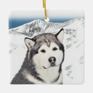 Ornamento De Cerâmica Pintura de Malamute no Alasca - Arte de Cachorro O