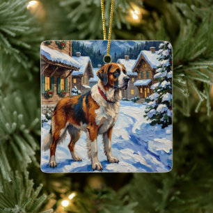 Ornamento De Cerâmica Pintura de Natal Alpino Vintage São Bernardo
