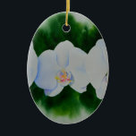 Ornamento De Cerâmica Pintura de orquídea branca Elegante tropical<br><div class="desc">pintura orquídea romântica elegante branca e romântica de H cooper</div>