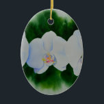 Ornamento De Cerâmica Pintura de orquídea branca Elegante tropical<br><div class="desc">pintura orquídea romântica elegante branca e romântica de H cooper</div>