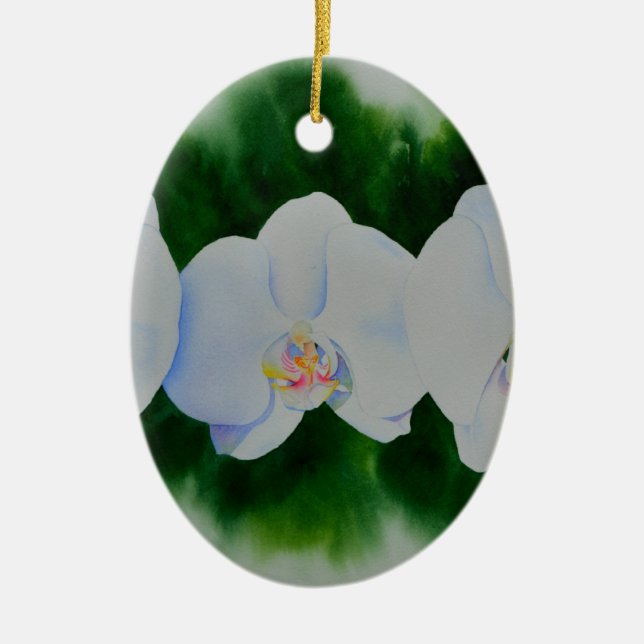 Ornamento De Cerâmica Pintura de orquídea branca Elegante tropical (Frente)