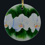 Ornamento De Cerâmica Pintura de orquídea branca Elegante tropical<br><div class="desc">pintura orquídea romântica elegante branca e romântica de H cooper</div>