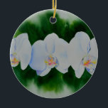 Ornamento De Cerâmica Pintura de orquídea branca Elegante tropical<br><div class="desc">pintura orquídea romântica elegante branca e romântica de H cooper</div>