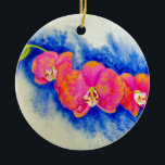 Ornamento De Cerâmica pintura de orquídea em aquarela cor-de-laranja rom<br><div class="desc">belas flores tropicais laranja rosa. Pintura em aquarela de orquídea rosa romântica por H Cooper</div>
