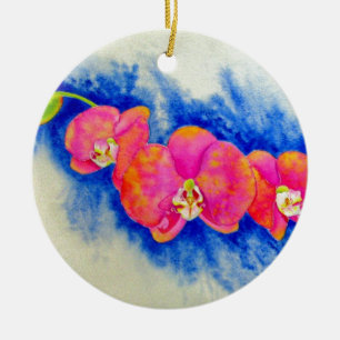 Ornamento De Cerâmica pintura de orquídea em aquarela cor-de-laranja rom