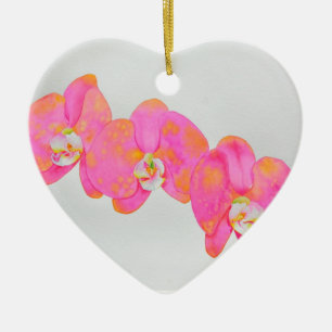 Ornamento De Cerâmica Pintura de orquídea em aquarela rosa floral tropic
