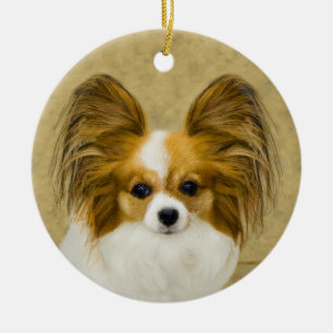 Ornamento De Cerâmica Pintura de Papillon (Hound Tri) - Arte de Cão Ori