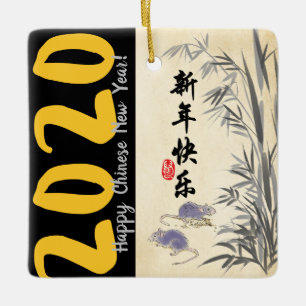 Ornamento De Cerâmica Pintura de Ratos Bambus Originais Desejos em Sq Ch