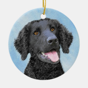 Ornamento De Cerâmica Pintura De Retriever Revestida Curly - Arte De Cã