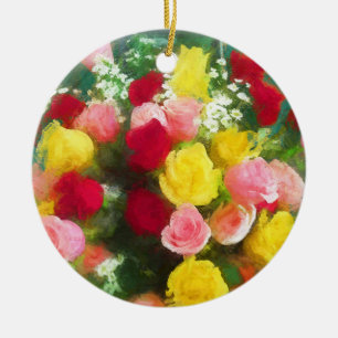 Ornamento De Cerâmica Pintura de Rose Bouquet - Arte Flor Original Custa