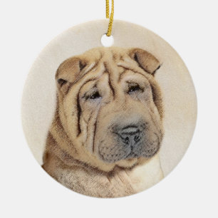 Ornamento De Cerâmica Pintura de Shar Pei - arte original bonito do cão