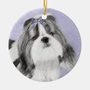Ornamento De Cerâmica Pintura de Shih Tzu - arte original bonito do cão
