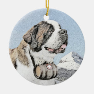 Ornamento De Cerâmica Pintura de St Bernard - arte original bonito do