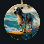Ornamento De Cerâmica Pintura de surf em lanterna inglesa setter Beach<br><div class="desc">Mergulhe no mundo lúdico da aventura canina com esta pintura cativante. Um cão espirituoso leva às ondas, cavalgando habilmente o surf numa praia beijada pelo sol. A vibrante trabalho de arte capta lindamente a essência do entusiasmo de praia enquanto o cachorro anda sem medo das ondas, incorporando o espírito de...</div>