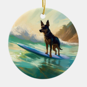 Ornamento De Cerâmica Pintura de surf em praia australiana Kelpie