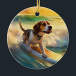 Ornamento De Cerâmica Pintura de surfe em Beagle Beach<br><div class="desc">Mergulhe no mundo lúdico da aventura canina com esta pintura cativante. Um cão espirituoso leva às ondas, cavalgando habilmente o surf numa praia beijada pelo sol. A vibrante trabalho de arte capta lindamente a essência do entusiasmo de praia enquanto o cachorro anda sem medo das ondas, incorporando o espírito de...</div>