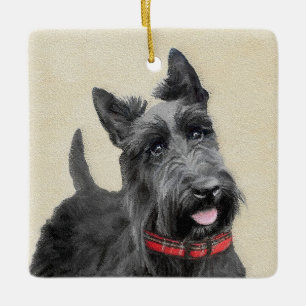Ornamento De Cerâmica Pintura de Terrier escocês - Arte de cachorro ori