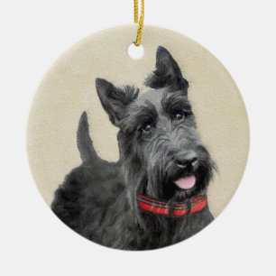Ornamento De Cerâmica Pintura de Terrier escocês - Arte de cão original 