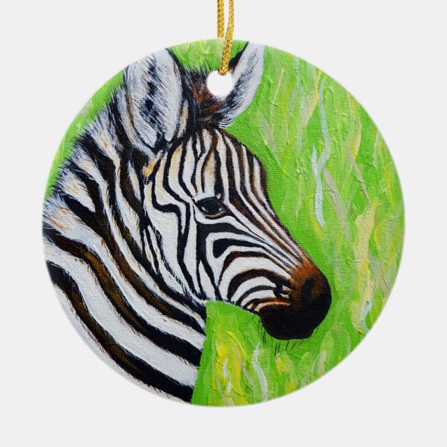 Ornamento De Cerâmica Pintura de Zebra (Frente)
