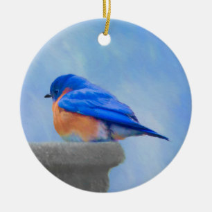 Ornamento De Cerâmica Pintura do Bluebird - arte original do pássaro
