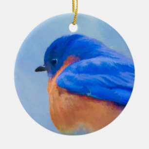 Ornamento De Cerâmica Pintura do Bluebird - arte original do pássaro