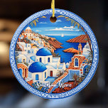 Ornamento De Cerâmica Pintura do Mar de Grécia na Ilha de Santorini | Vi<br><div class="desc">Pintura do Mar de Grécia na Ilha de Santorini | Ornamento cerâmico de viagem art. Personalize com seu próprio texto.</div>