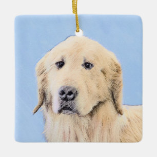 Ornamento De Cerâmica Pintura do ouro Retriever - Arte Cachorra Original