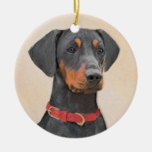 Ornamento De Cerâmica Pintura do Pinscher Alemão Arte Animal Original