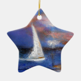 Ornamento De Cerâmica Pintura do Seascape da vela do porto do por do sol