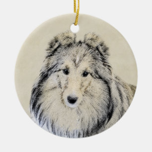 Ornamento De Cerâmica Pintura do Sheepdog de Shetland - arte original