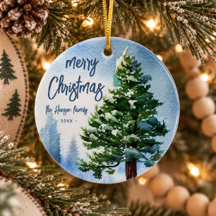 Ornamento De Cerâmica Pintura em Aquarela de Árvore de Natal com Neve Na