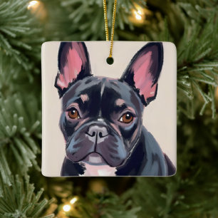 Ornamento De Cerâmica Pintura em Aquarela de Cachorro Bulldog Francês An