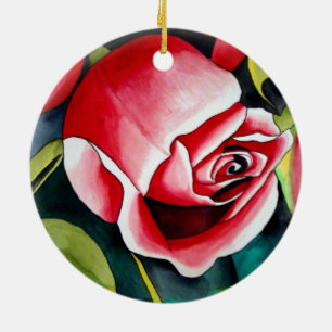 Ornamento De Cerâmica Pintura em aquarela de rosa pink art flor