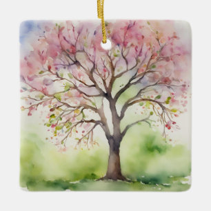 Ornamento De Cerâmica Pintura em árvore de aquarela