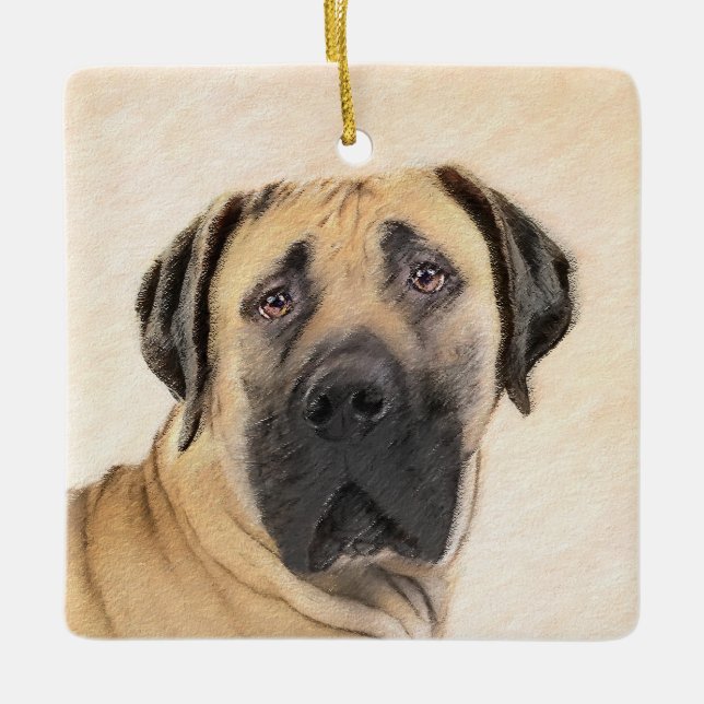 Ornamento De Cerâmica Pintura em Boerboel - Arte Cachorra Original (Frente)