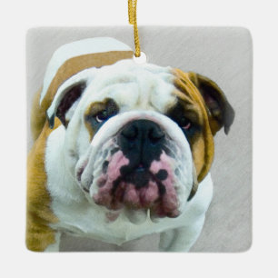 Ornamento De Cerâmica Pintura em Bulldog - Arte Cão Original Bonita