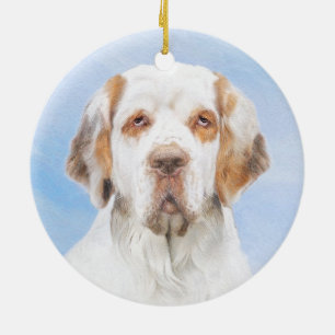Ornamento De Cerâmica Pintura em Espanhol Clumber - Arte Cão Original B