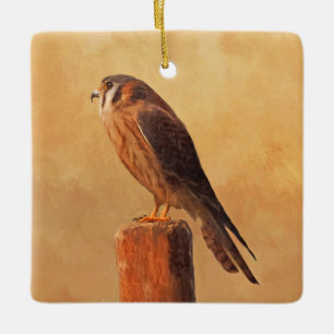 Ornamento De Cerâmica Pintura em Kestrel Americano - Arte original sobre