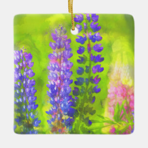 Ornamento De Cerâmica Pintura em Lupine - Arte Flor Original