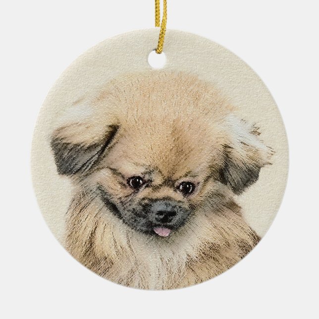 Ornamento De Cerâmica Pintura em Pekingese - Arte Cachorra Original (Frente)