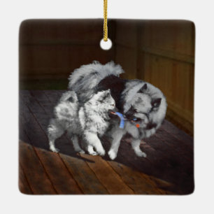 Ornamento De Cerâmica Pintura em tempo de reprodução Keeshond - Arte d