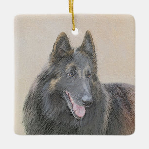 Ornamento De Cerâmica Pintura em Tervuren Belga - Arte Cachorra Original