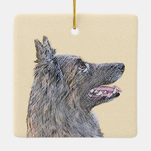 Ornamento De Cerâmica Pintura em Tervuren Belga - Arte Cachorra Original