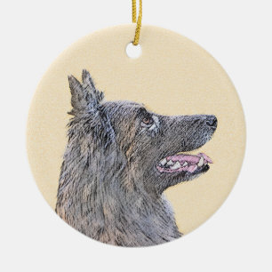 Ornamento De Cerâmica Pintura em Tervuren Belga - Arte Cachorra Original