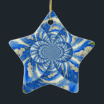 Ornamento De Cerâmica pintura floral azul abstrato<br><div class="desc">pintura original de cor branca de orquídea branca da abstrato surreal mandala,  de H Cooper</div>