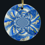 Ornamento De Cerâmica pintura floral azul abstrato<br><div class="desc">pintura original de cor branca de orquídea branca da abstrato surreal mandala,  de H Cooper</div>