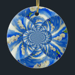 Ornamento De Cerâmica pintura floral azul abstrato<br><div class="desc">pintura original de cor branca de orquídea branca da abstrato surreal mandala,  de H Cooper</div>