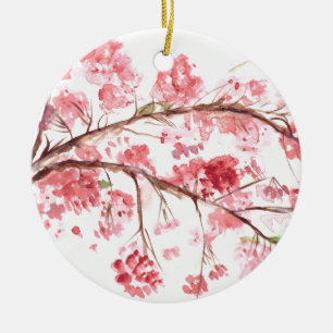 Ornamento De Cerâmica Pintura floral das flores cor-de-rosa da flor de
