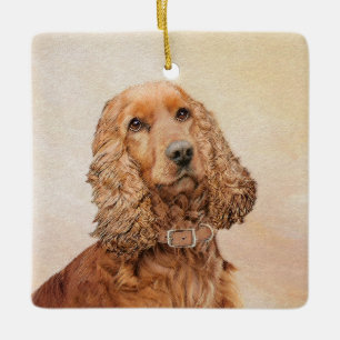 Ornamento De Cerâmica Pintura Inglesa em Cocker Spaniel - Arte Original 