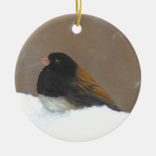 Ornamento De Cerâmica Pintura Junco De Olhos Escuros - Arte De Pássaro O